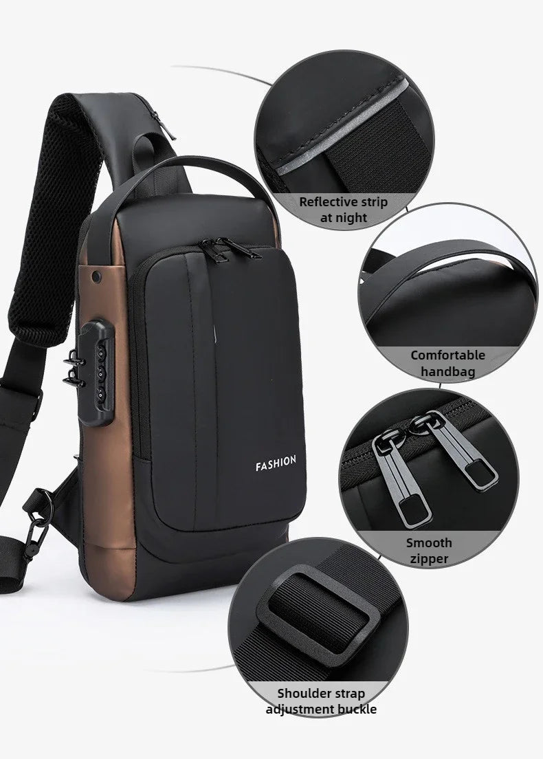 USB Charging Crossbody Package Men Anti Theft Chest Bag Shoulder Bags School Short Trip Messengers Bags Men's Oxford Sling Pack