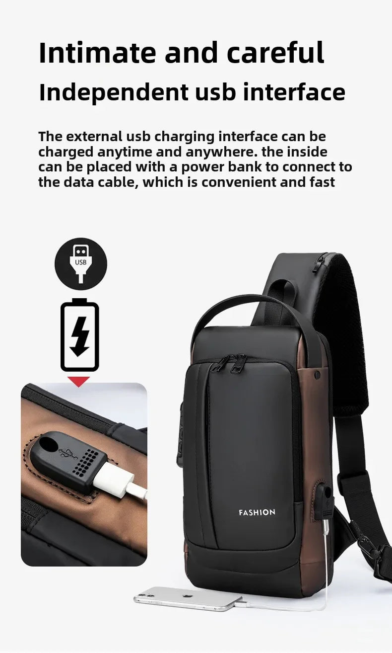 USB Charging Crossbody Package Men Anti Theft Chest Bag Shoulder Bags School Short Trip Messengers Bags Men's Oxford Sling Pack