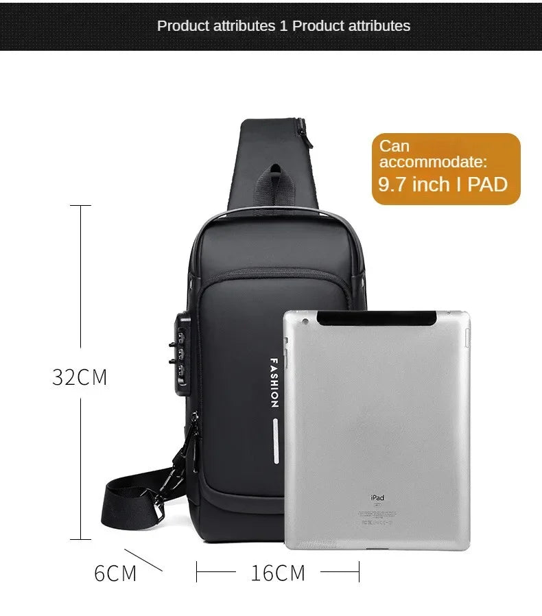 USB Charging Crossbody Package Men Anti Theft Chest Bag Shoulder Bags School Short Trip Messengers Bags Men's Oxford Sling Pack