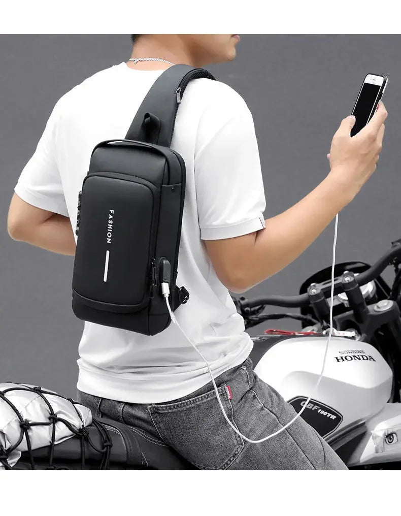 USB Charging Crossbody Package Men Anti Theft Chest Bag Shoulder Bags School Short Trip Messengers Bags Men's Oxford Sling Pack
