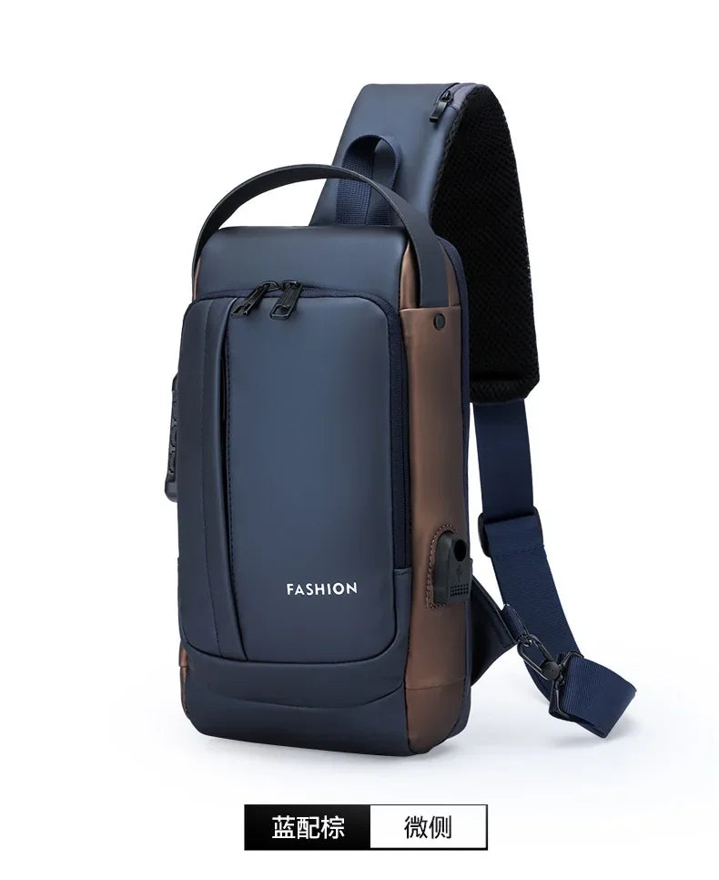 USB Charging Crossbody Package Men Anti Theft Chest Bag Shoulder Bags School Short Trip Messengers Bags Men's Oxford Sling Pack