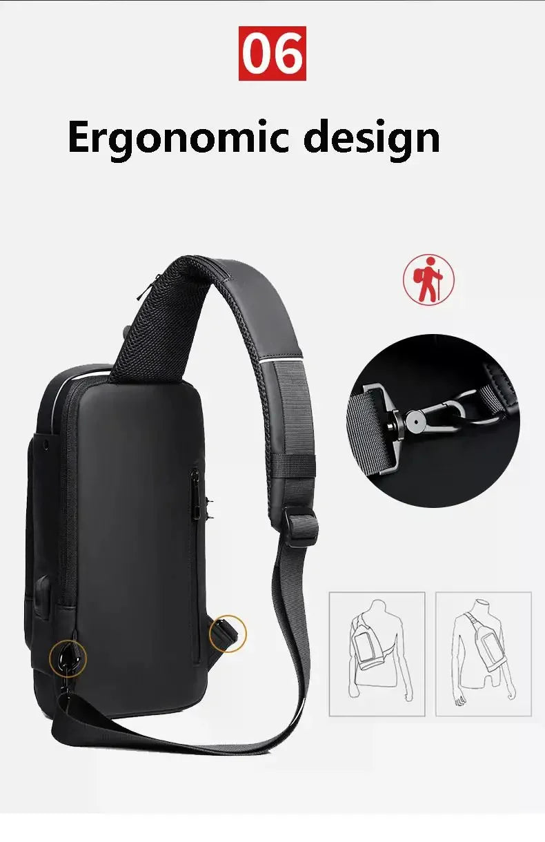 USB Charging Crossbody Package Men Anti Theft Chest Bag Shoulder Bags School Short Trip Messengers Bags Men's Oxford Sling Pack