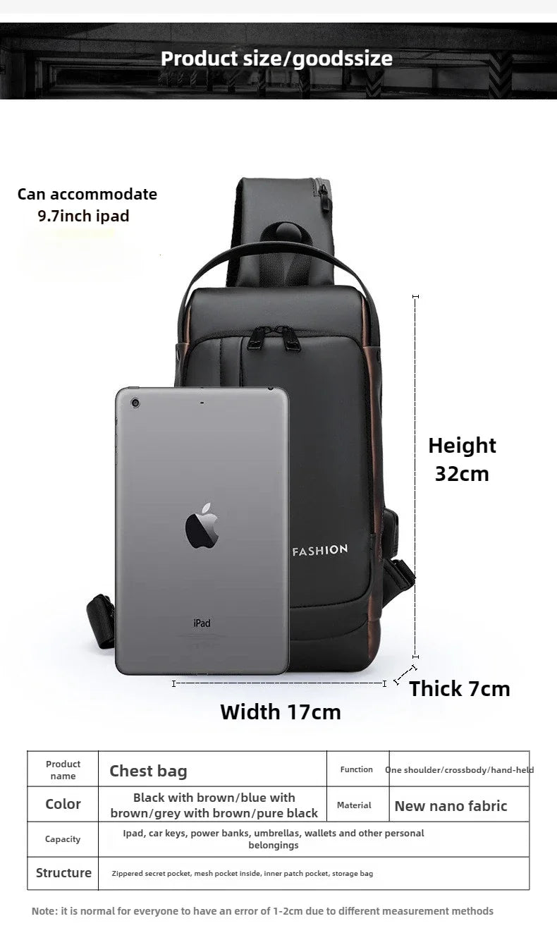 USB Charging Crossbody Package Men Anti Theft Chest Bag Shoulder Bags School Short Trip Messengers Bags Men's Oxford Sling Pack