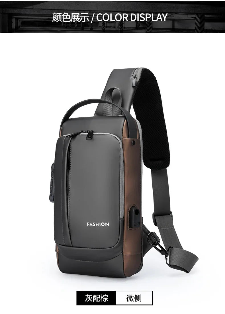 USB Charging Crossbody Package Men Anti Theft Chest Bag Shoulder Bags School Short Trip Messengers Bags Men's Oxford Sling Pack