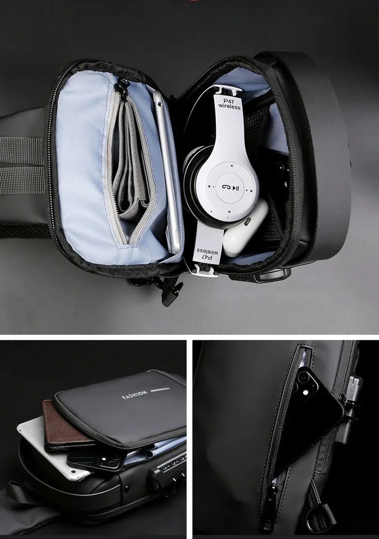 USB Charging Crossbody Package Men Anti Theft Chest Bag Shoulder Bags School Short Trip Messengers Bags Men's Oxford Sling Pack