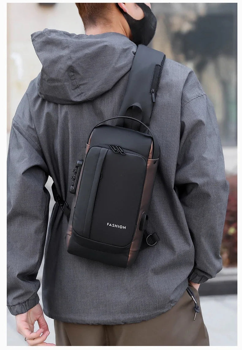 USB Charging Crossbody Package Men Anti Theft Chest Bag Shoulder Bags School Short Trip Messengers Bags Men's Oxford Sling Pack
