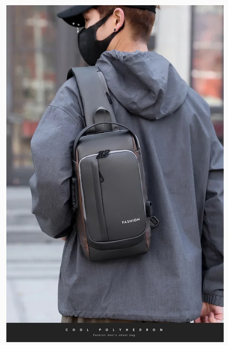 USB Charging Crossbody Package Men Anti Theft Chest Bag Shoulder Bags School Short Trip Messengers Bags Men's Oxford Sling Pack
