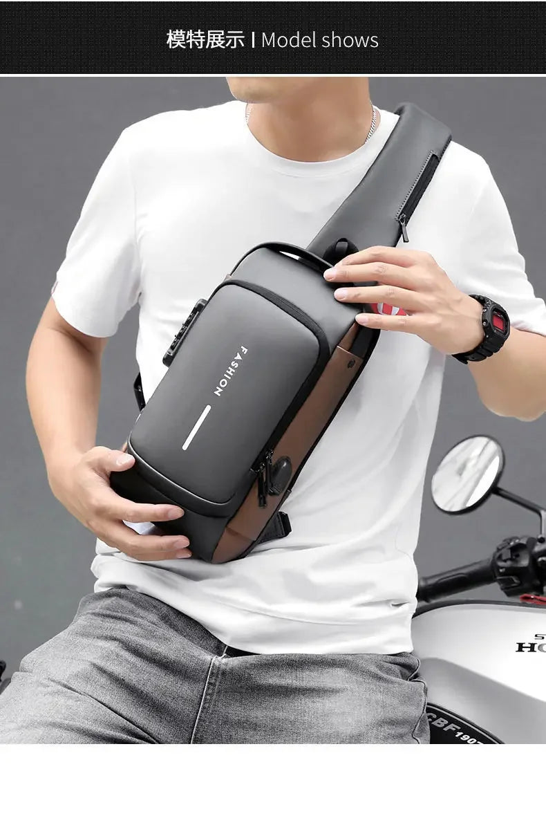 USB Charging Crossbody Package Men Anti Theft Chest Bag Shoulder Bags School Short Trip Messengers Bags Men's Oxford Sling Pack