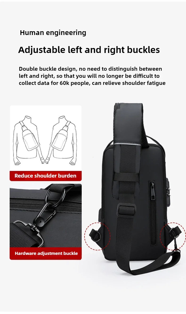 USB Charging Crossbody Package Men Anti Theft Chest Bag Shoulder Bags School Short Trip Messengers Bags Men's Oxford Sling Pack