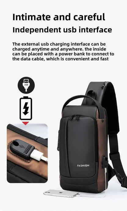 USB Charging Crossbody Package Men Anti Theft Chest Bag Shoulder Bags School Short Trip Messengers Bags Men's Oxford Sling Pack