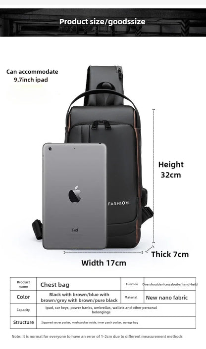 USB Charging Crossbody Package Men Anti Theft Chest Bag Shoulder Bags School Short Trip Messengers Bags Men's Oxford Sling Pack